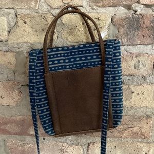 Patina leather denim acid wash jean polka dot cross body or hand purse